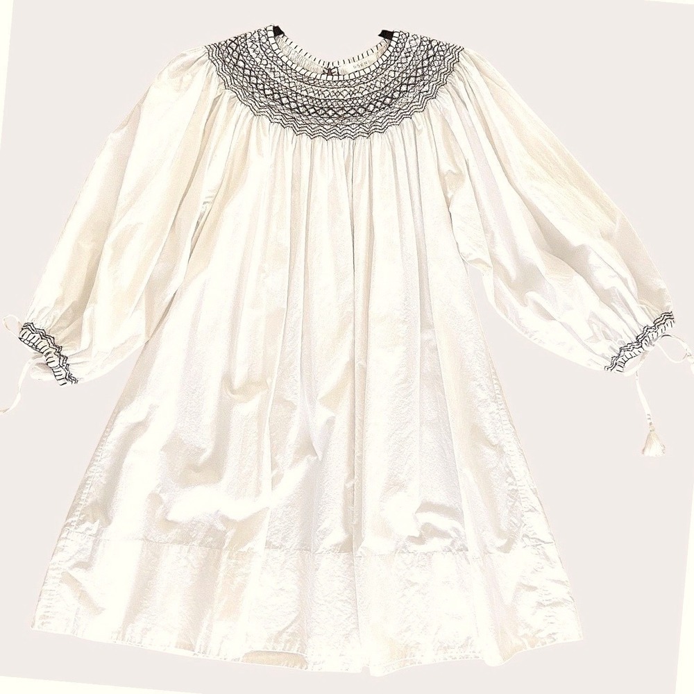 DOEN Cosette Mini Dress S Cream Organic Cotton Smocked Yoke Boho Gown